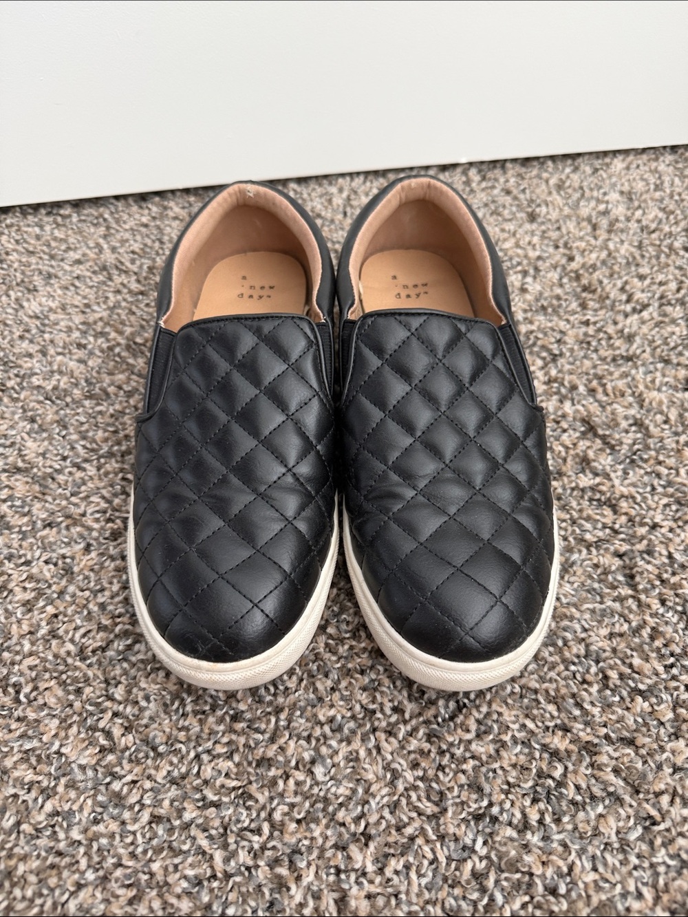 a new day Black Quilted Slip-On Sneakers with White Sole